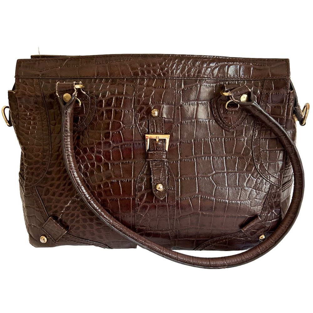 Etienne Aigner Jasper Buckle Croc Embossed Leather Satchel/ Shoulder Bag